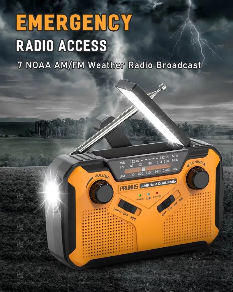 3000mAh Portable Emergency Solar Power Radio Hand Crank Charging AM/FM Weather Radio Led Reading Flashlight Bank Phone Charger