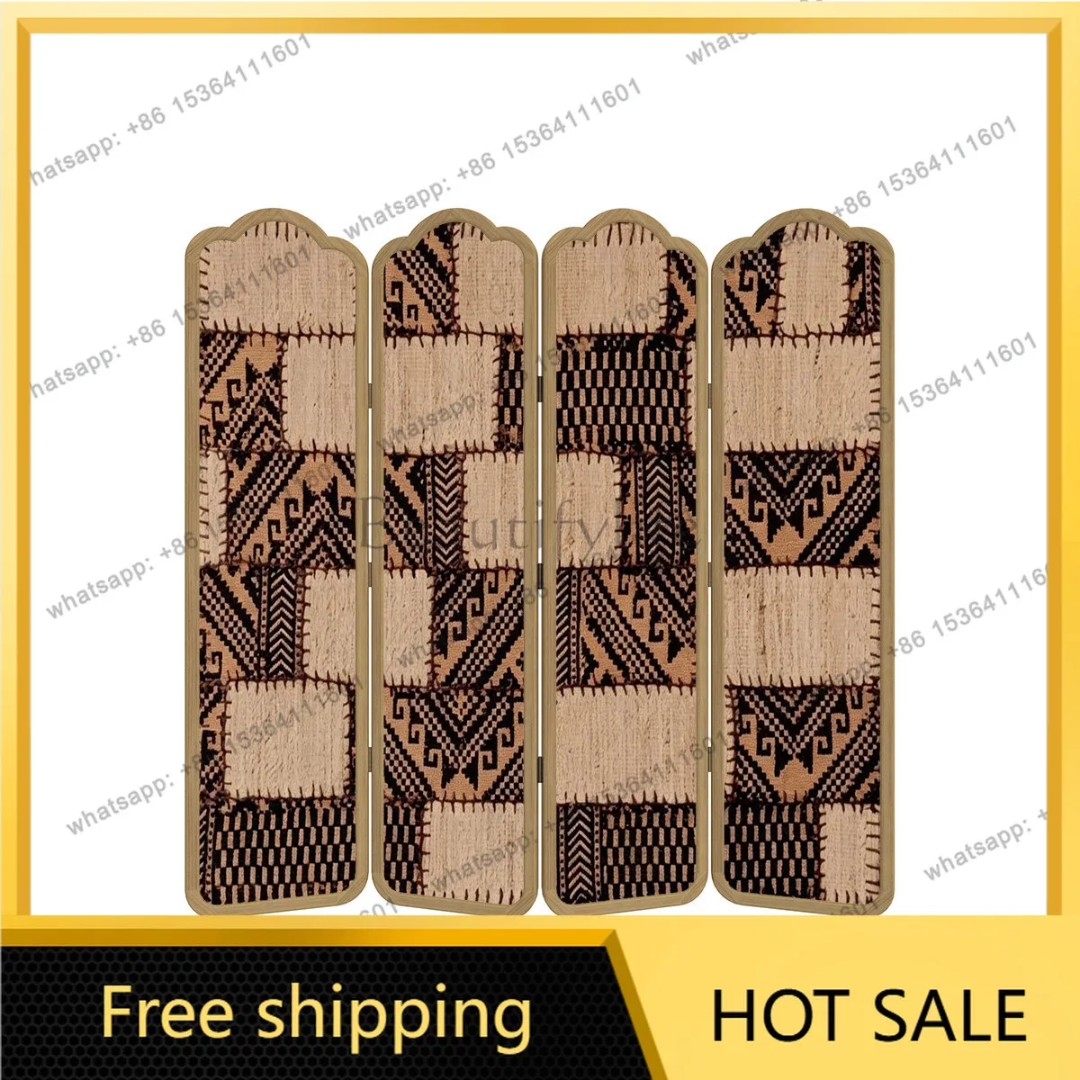 French retro abstract art folding screen partition living room solid wood shape folding mobile push-pull custom screen