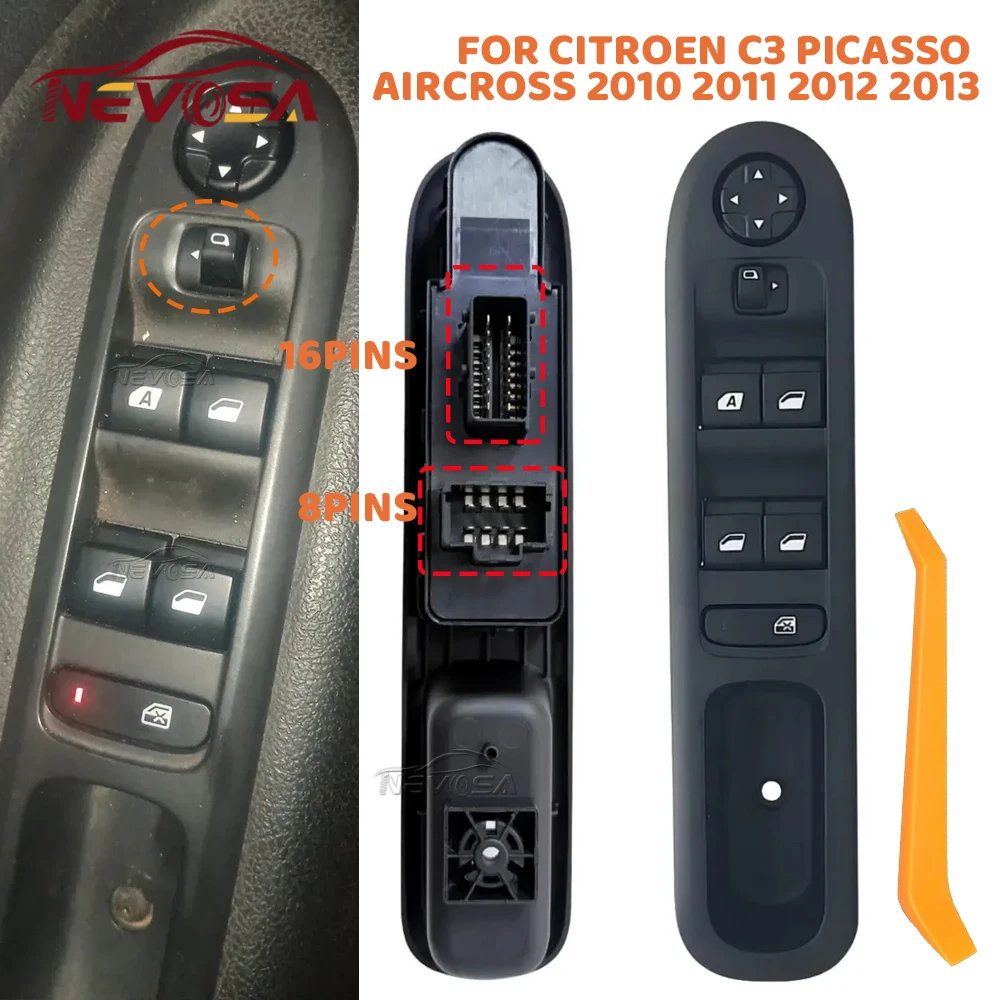 Master Power Window Switch For Citroen Aircross 2011 2012 2013 C3 Picasso C4 Glass Lifter Control Switch Left Hand Driver