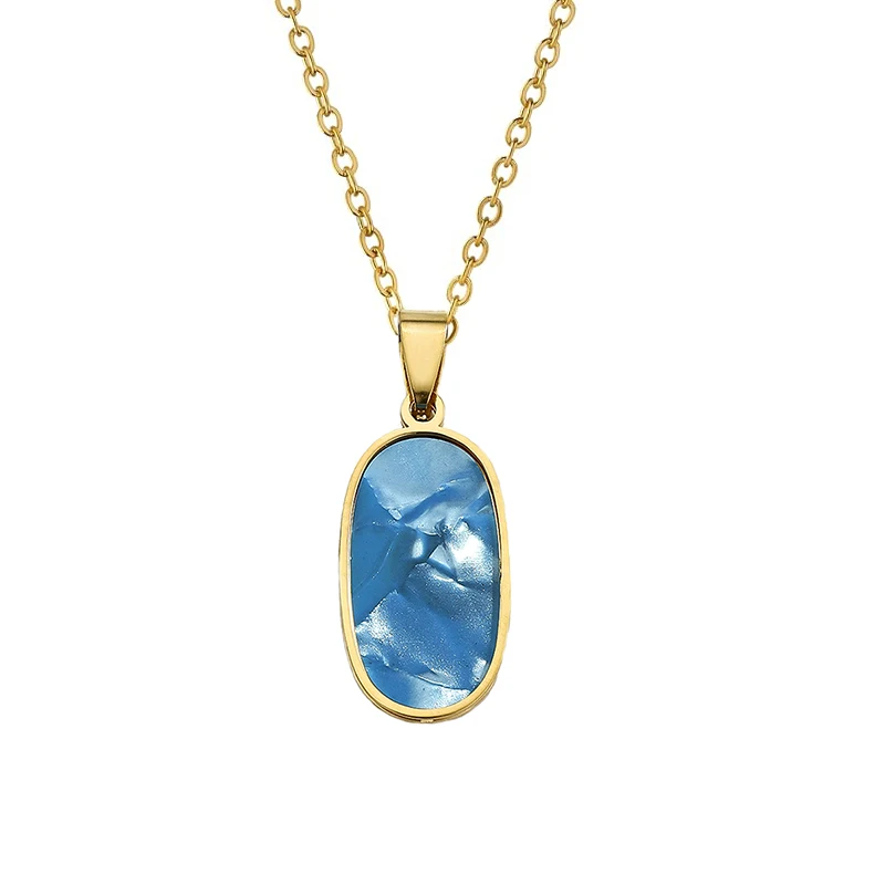 High Quality Oval Mother Of Pearl Shell Pendant Necklace For Women 14K Gold Plated Stainless Steel Jewelry