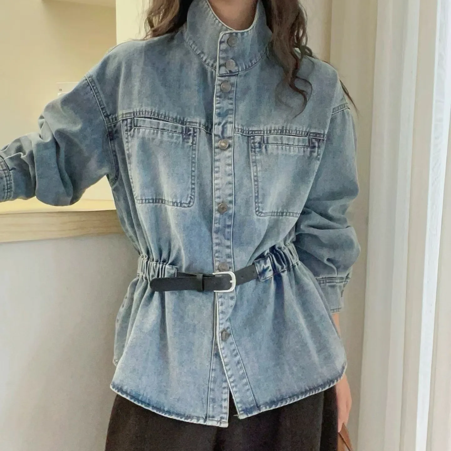 

Джинсовые пальто SuperAen в европейском и американском стиле, весна 2026, новые повседневные винтажные свободные модные пальто с завышенной талией для женщин