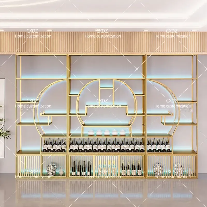 Floor to Ceiling Wine Rack Red Wine Display Stand Luminous Wall Mounted Baijiu Shelf Creative Wrought Iron Painted Wine