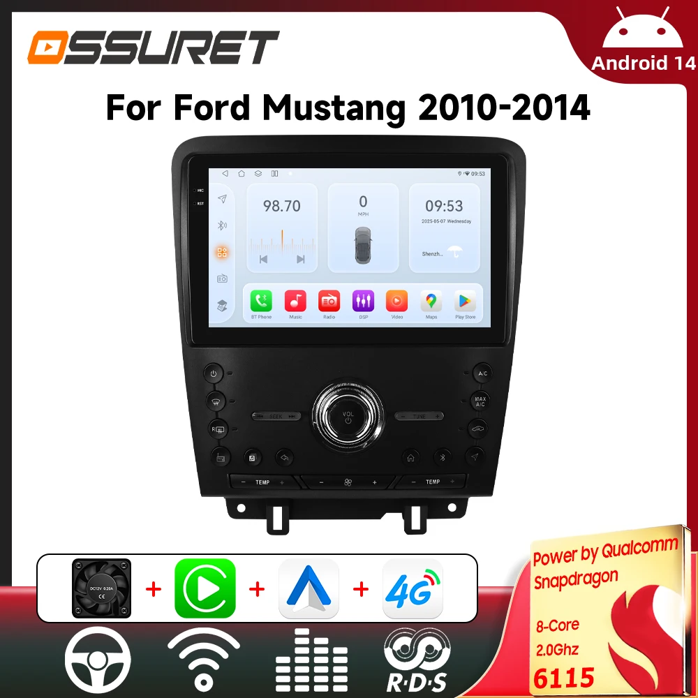 Systèmes intelligents pour voiture Ford Mustang 2010-2014, lecteur vidéo multimédia RDS DSP, CarPlay sans fil, autoradio stéréo 6115, navigation GPS