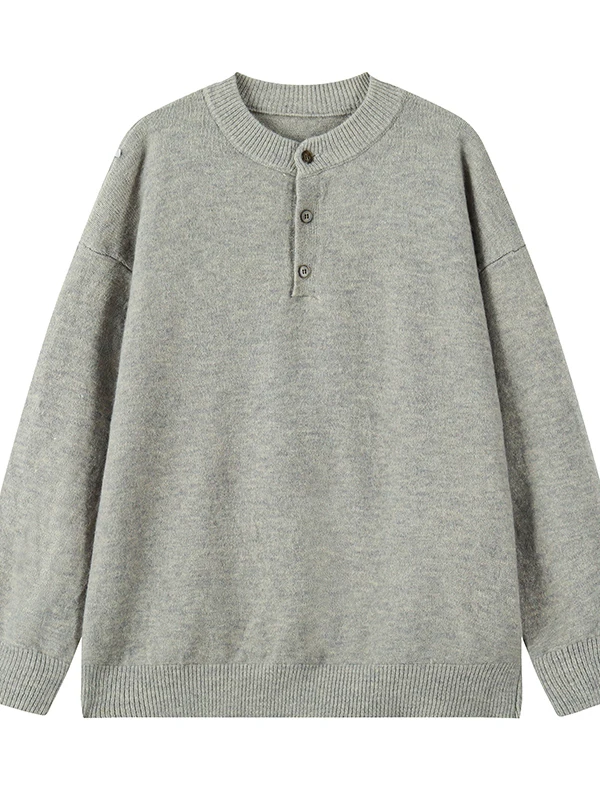 Loose Fit Long Sve Knitted Sweater Henry Collar round Ne Men's Sle Comfortable Casual Wear for Autumn And Winter