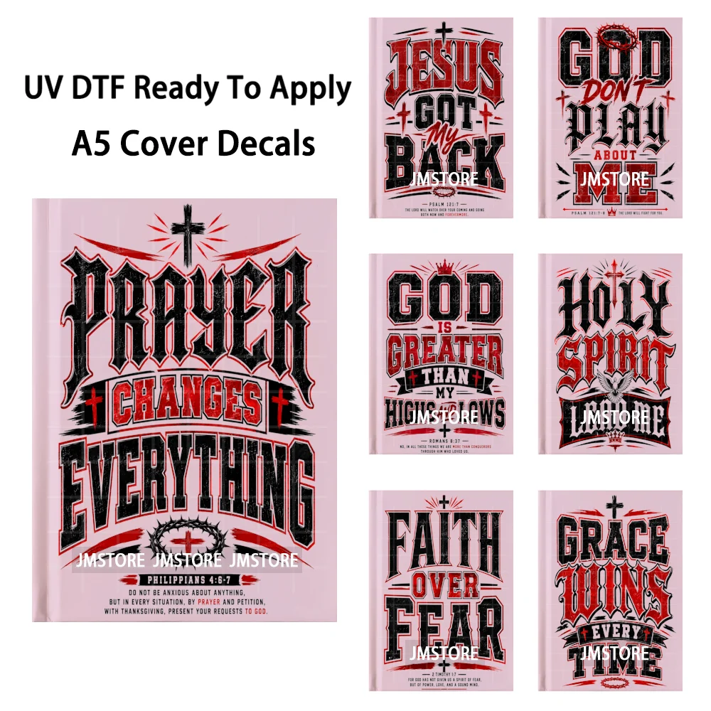 Faith Based Christian Jesus Quotes UV DTF Sticker Durable Notebook Decals Ready To Apply Wraps For A5 Journal Cover DIY Craft