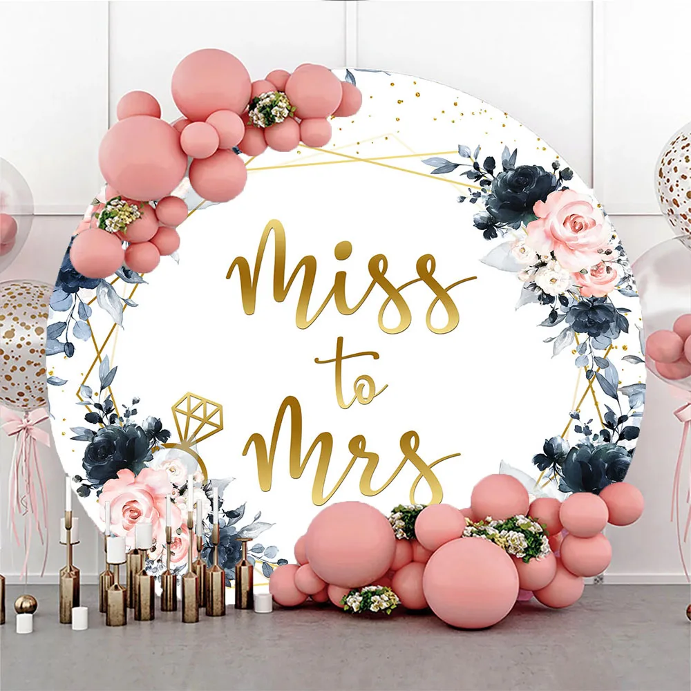 

Wedding Watercolor Flower Decoration Round Background Prop Miss to Mrs Customized Bridal Shower Backdrop Poster Studio Photozone