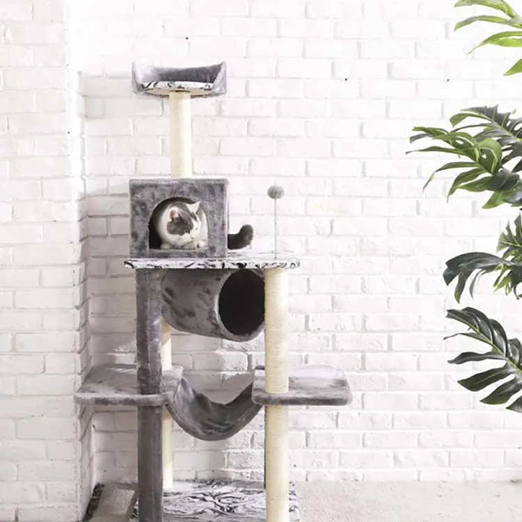 Pet Cat Product Tall Modern Wood Gray Floor to Ceiling Multi-level Cat Tower Wood Cat Tree