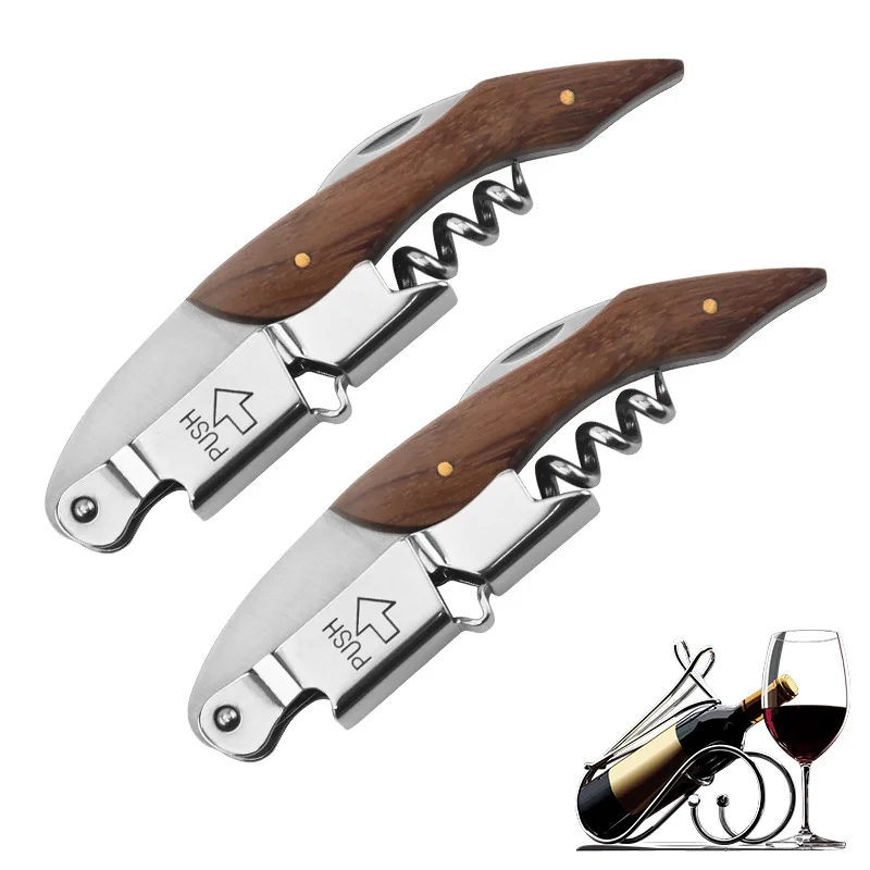 200Pcs Stainless Steel Corkscrew Red Wine Bottle Opener with Foil Cutter Wood Handle Professional Waiters'friend Corkscrews Beer