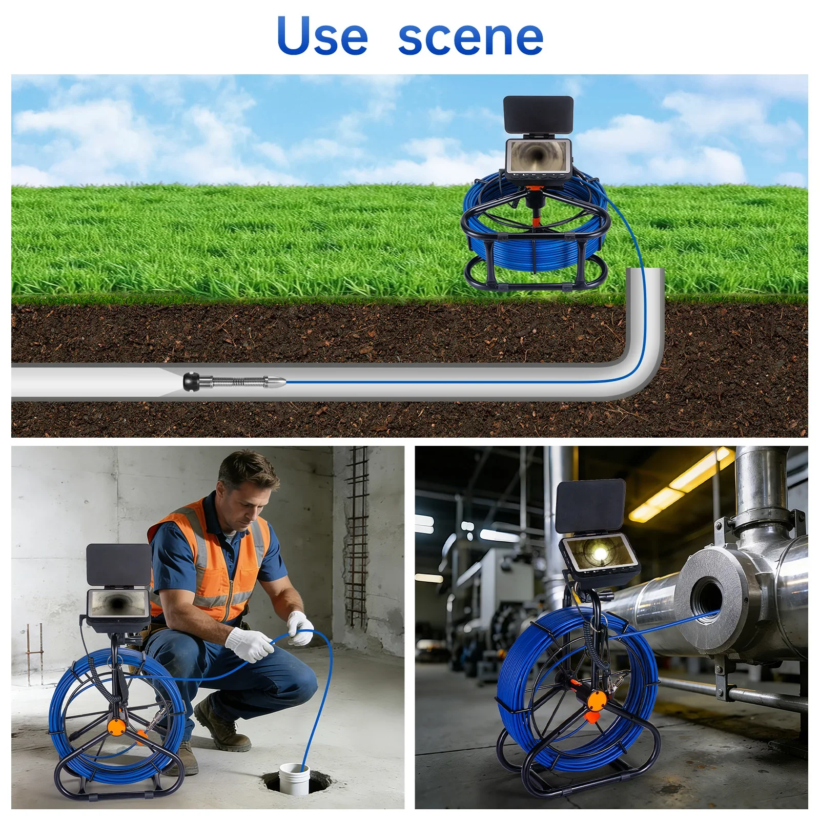 SYANSPAN Sewer Pipe Inspection Camera DVR 16GB Video Recording, Broecope Drain Camera IP68 Waterproof 8500MHA Battery 20/30/50M image 5