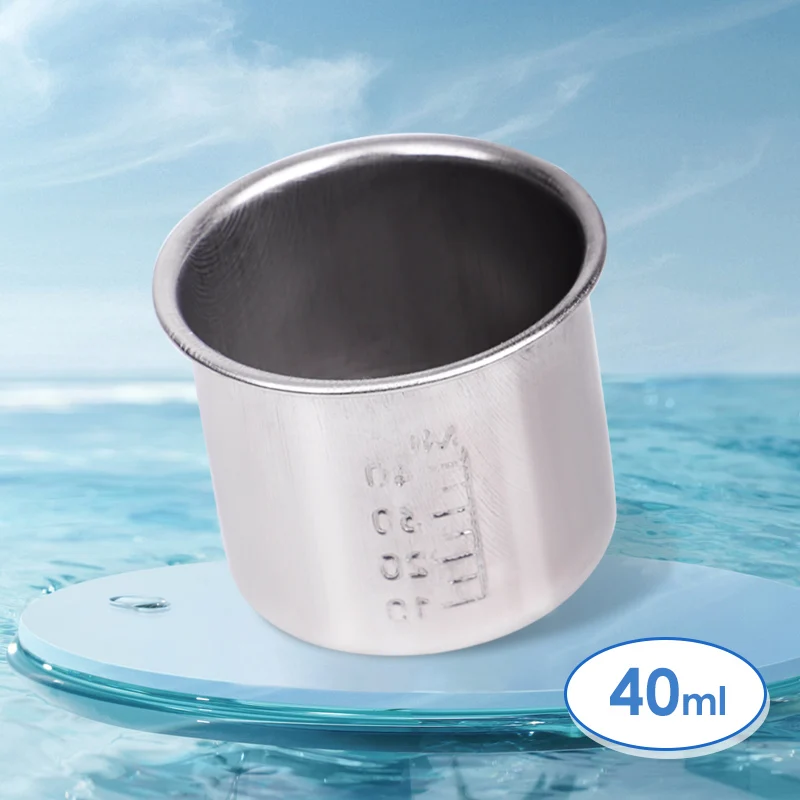 Tasse à mesurer en acier inoxydable avec cylindre gradué, tasse à mesurer orale, tasse de rangement pour boules de coton, tasse à mesurer de 40ml, 5 pièces
