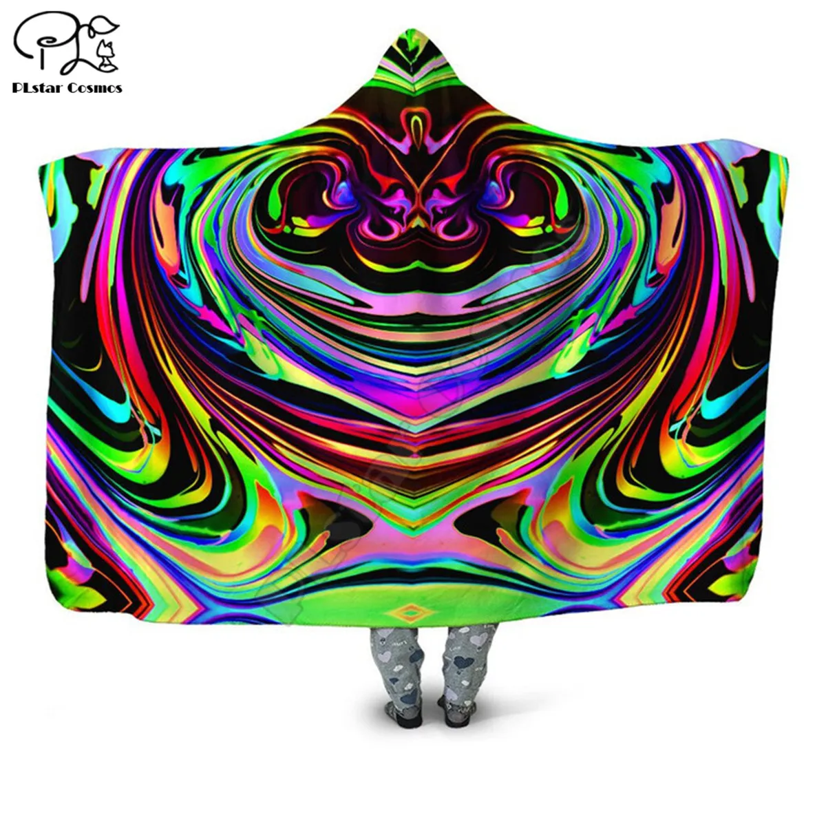 COSMIC BURST HOODED BLANKET Adult colorful child Sherpa Fleece Wearable Blanket Microfiber Bedding style-3