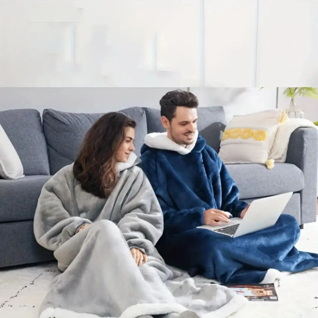 Women'S Winter Flannel Robe - Extra Long Hooded Bathrobe with Vertical Pockets, Plush Fleece-Lined Lounge Blanket for TV Watchin