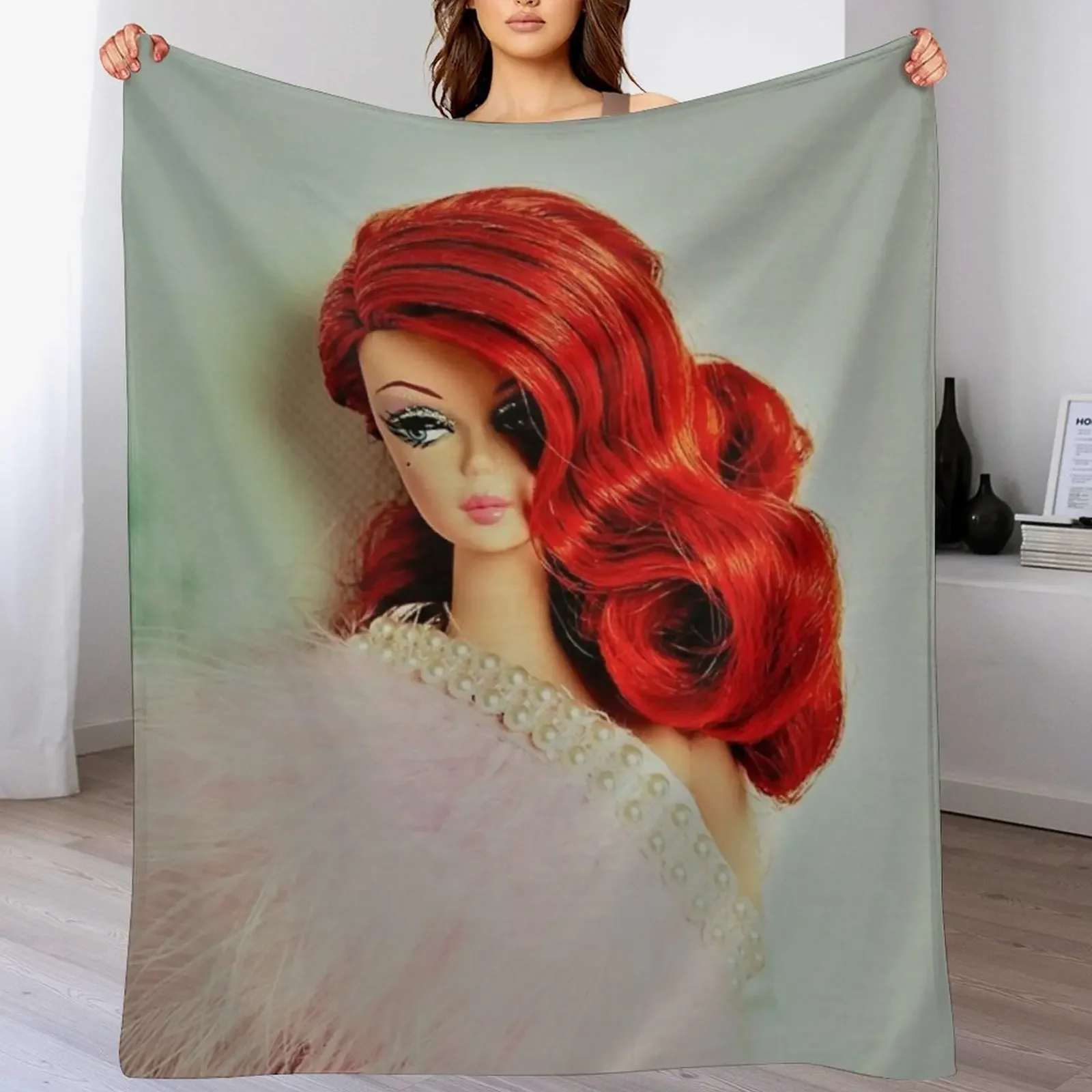 red head vintage doll pearls evening gown art edit mysticladyart Throw Blanket Air Conditioner Soft Blanket for Office Home