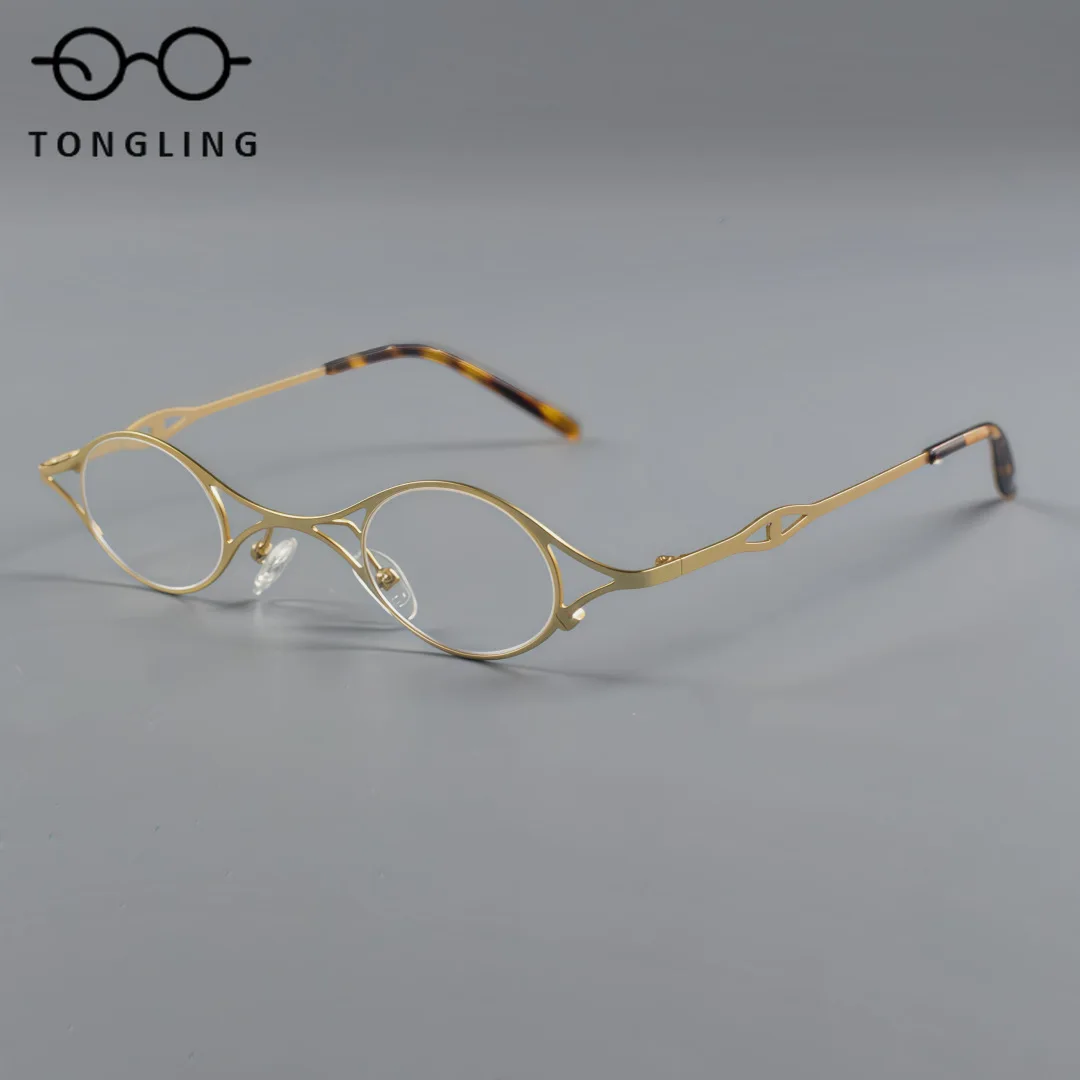 

Новые высококачественные модные женские очки ручной работы высокого класса в стиле ретро из ультралегкого сплава, маленькая овальная художественная оправа для очков для поездок на работу