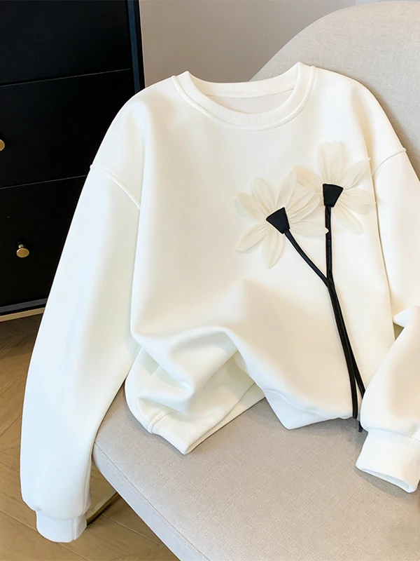 

plus Size Women's Long Sleeve round Neck Warm Sweatshirt Design Slimming Base Shirt Commute Style Korean Loose Fit Autumn Spring