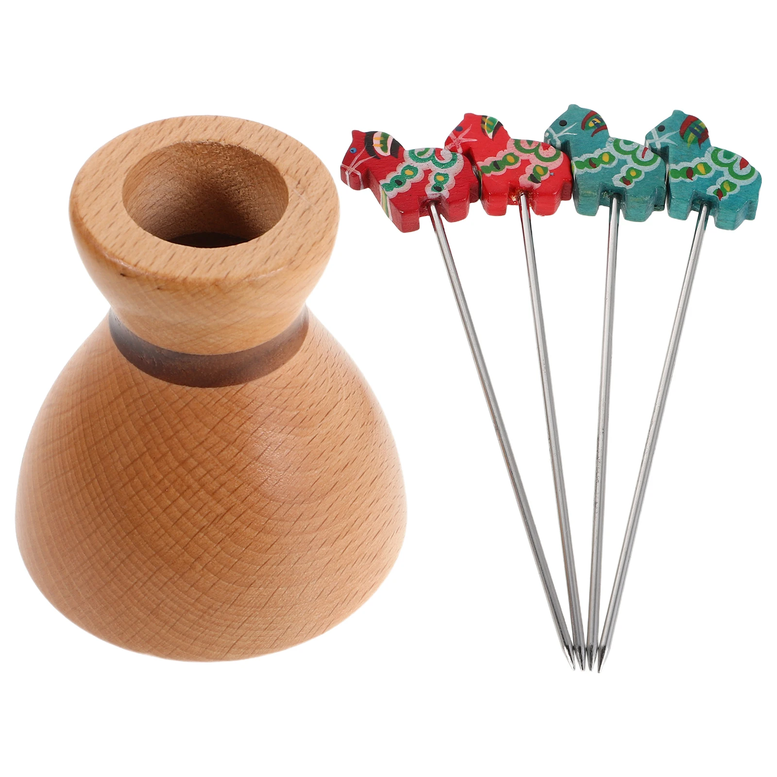 

1 Set Metal Fruit Forks Cartoon Design Wood Handle Appetizer Picks Cocktail Skewers Dessert Forks Set For Party Household Wood
