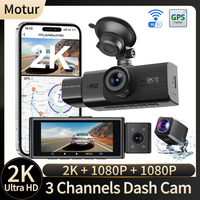 3 Channel 2K Dash Cam for Car DVR Front Inside Rear Camera 1440P Video Recorder Dashcam With GPS WiFi IR Night Vision Black Box