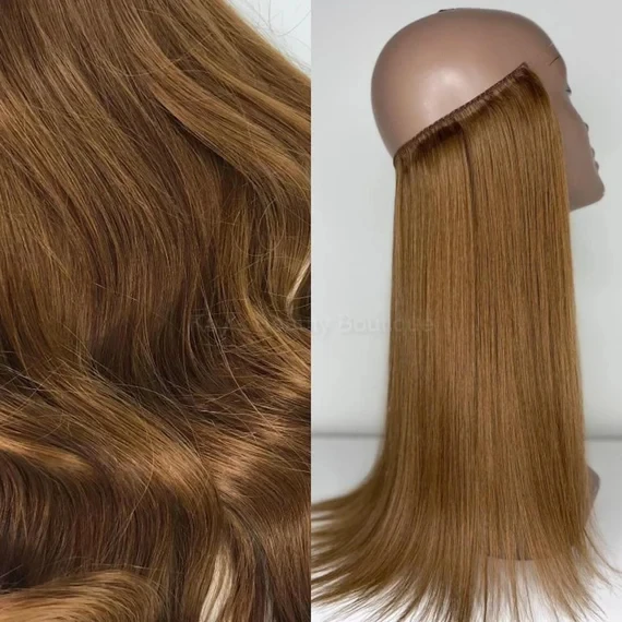 

One Piece Clip In Human Hair Fish Line Extension 18inch Hair Wig Replacement Wholesale Color #1001 #60 P4-613