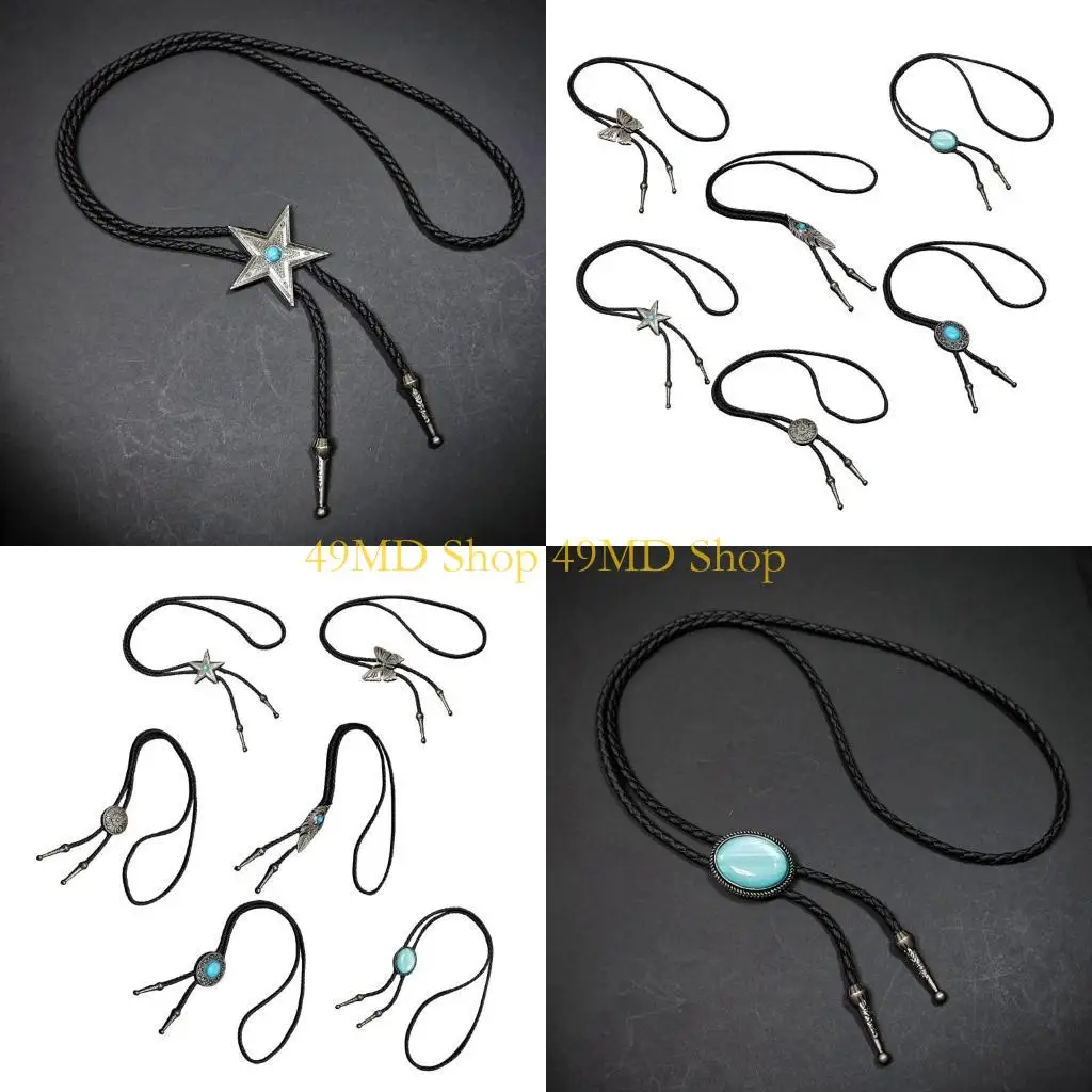 

49MD 6 шт. комплект галстуков-боло ковбойский жилет западный наряд ожерелье-цепочка для музыкальных фестивалей