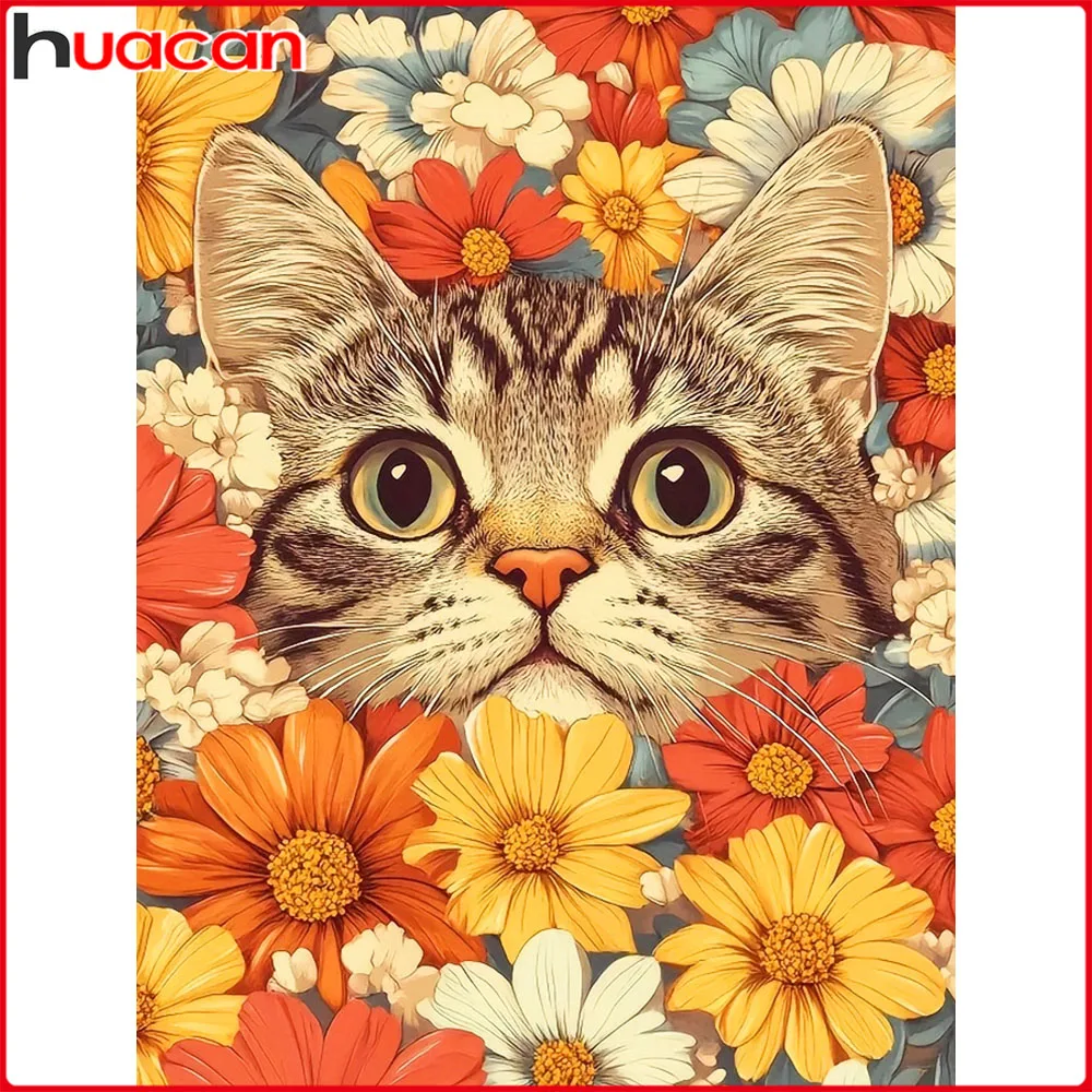 Huacan Neuheiten 2026 Diamantmalerei Katze Gänseblümchen Diamant-Mosaik Tier Blumen Sets Handgemachtes Geschenk