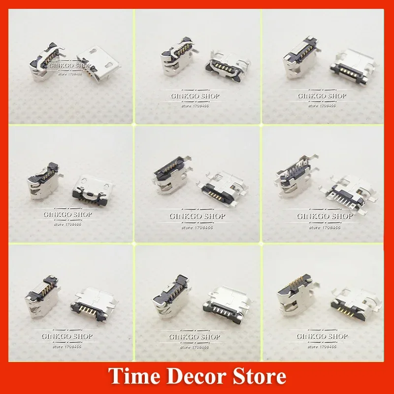 10Models,100pcs Total Micro USB 5Pin  Jack Tail Sockect, Micro Usb Connector Port Sockect for Samsung Lenovo Huawei ZTE HTC Ect