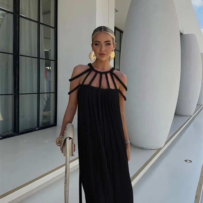 

Сексуальное непринужденное пляжное платье с ремешками и открытыми плечами для женщин, Long Sve, защита от ультрафиолета, уличная дорожная одежда Fem, лето 2025