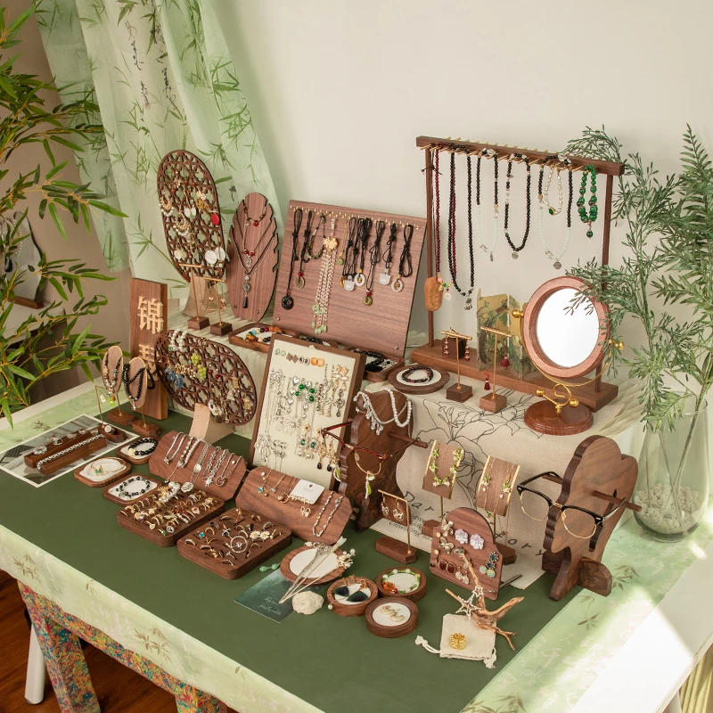 

Подставка для ювелирных изделий из орехового дерева для ожерелья, серег, браслета, деревянный держатель для дисплея, органайзер, прямая трансляция, фон для фотосъемки