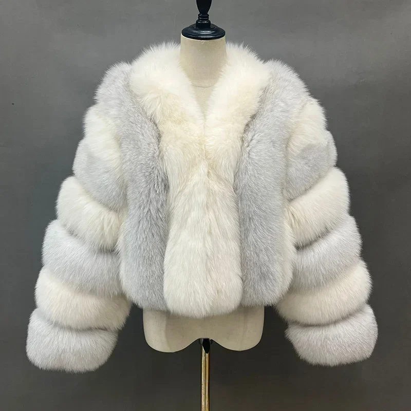 

Women's Luxury Winter Coats Thick Warm Lady Fox Fur Jacket 2024 New Outerwear Full Sleeve V Neck