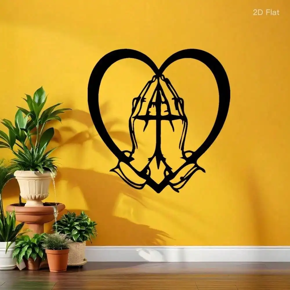 CIFBUY Iron Art Wall Decor Metal Praying Hands Cross Rustproof Modern Faith Hanging Sculpture For Living Room Bedroom Wall Art