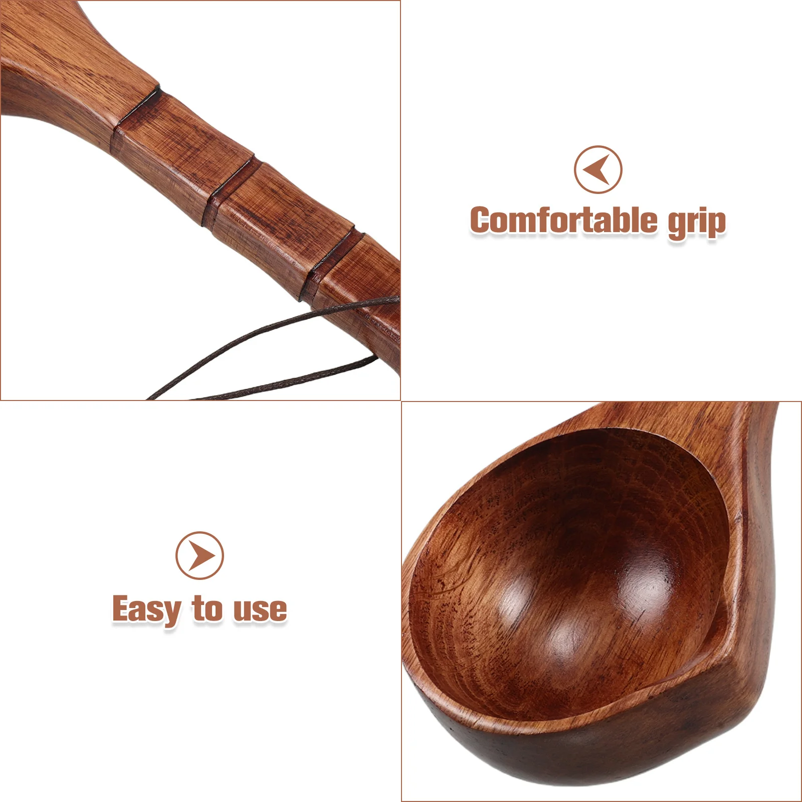 مغرفة مياه خشبية مقبض طويل الحبوب الطبيعية حمام مغرفة للاستحمام ساونا حفل الشاي حديقة استخدام براعة دائمة #4