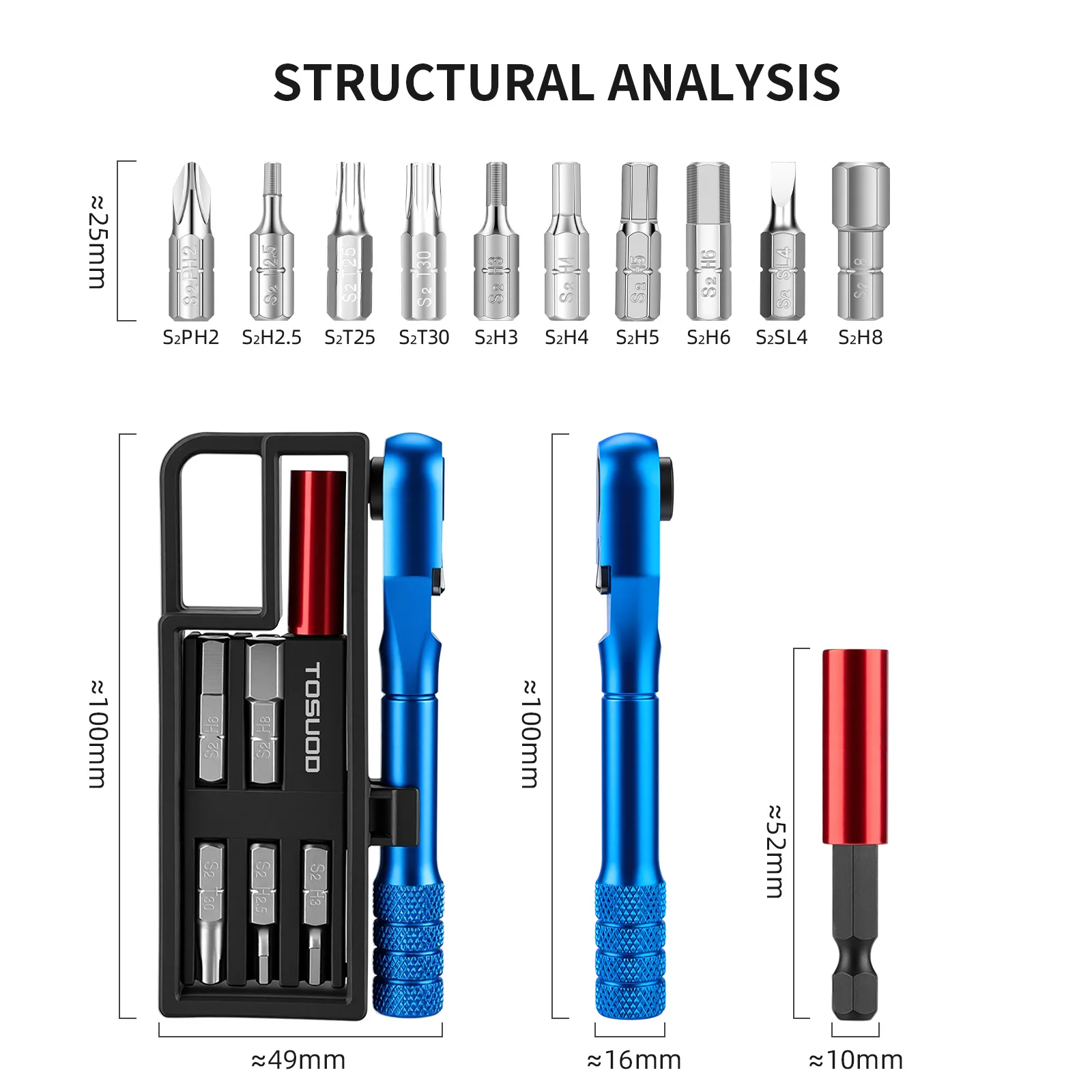 TOSUOD Bicycle Ratchet Wrench, Bidirectional, Quick, Labour-Saving, Multifunctional, Portable Hex Key Repair Tool