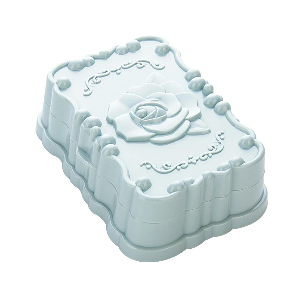 Waterproof Soap Box Sky-Blue Plastic Rose Pattern Drain Rack Storage Container For Bathroom Home Hotel Use Soap Saver