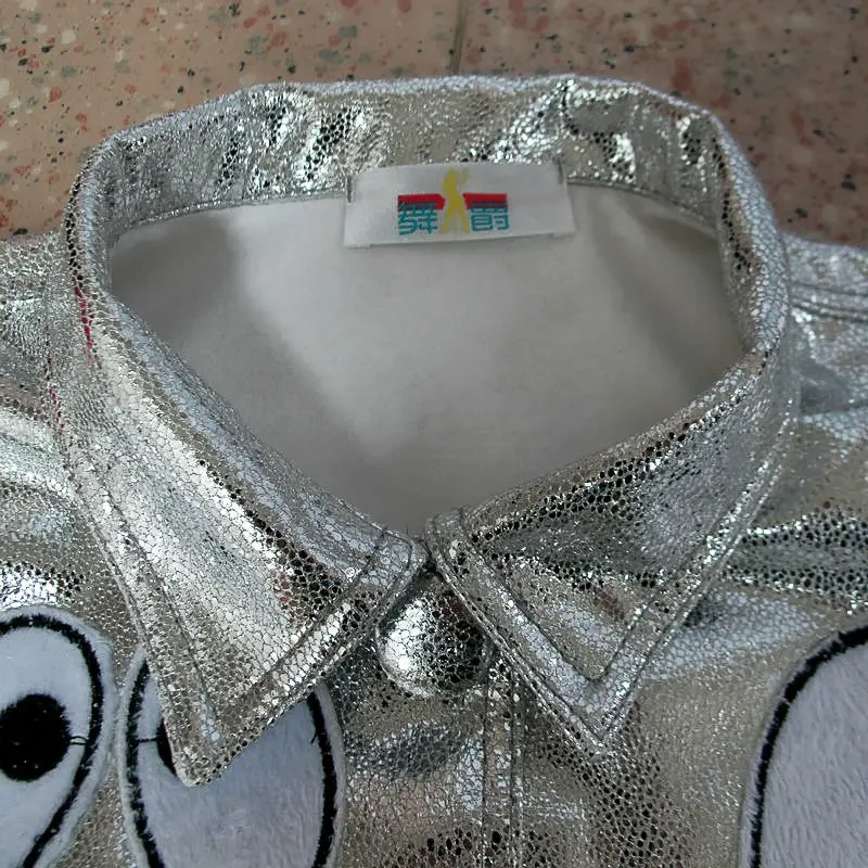 Costumi Hip Hop per adulti Manica lunga Pelle laser Argento Giacche corte Giacca rock Giacca da ballo jazz Rave Outfit XS1742