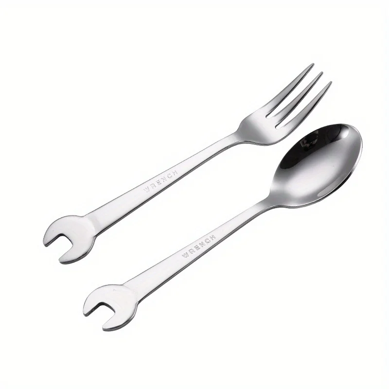 Creative Wrench Shape Tea Spoon Fork Gift Fruit Dessrt Salad Forks Home Kitchen Stainless Steel Cutlery Picnic Camping Tableware