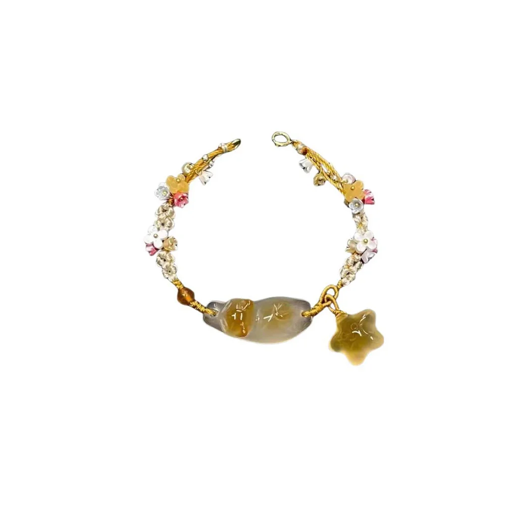 Osmanthus Ice Transparent Orange Cat Star Acrylic Bracelet with New Chinese Design Sweet Flower Weaving Handmade for Best Frends