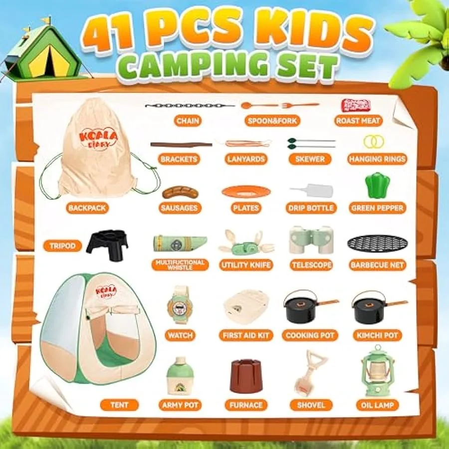 Camping-Set SMILESSKIDDO 41-teiliges Camping-Set für 3–5 Personen mit Pop-Up-Zelt – Spielen im Innen- und Außenbereich, Camping-Spielzeug für Kleinkinder