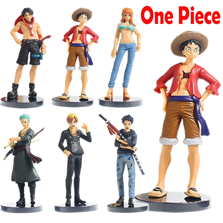 6 Stück Anime One Piece Figuren Luffy Ace Solon Mei Sanji Action-Modelle PVC Desktop-Statue Ornament Sammlung Desktop-Spielzeug Geschenke