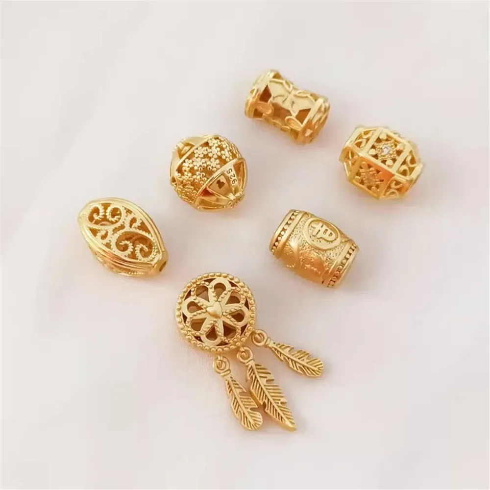 

Ancient-style Gold Hollowed-out Olive Beads Matte Gold Dreamcatcher Tassel Pendant Coiled Dragon Pillar Bracelet DIY Decoration