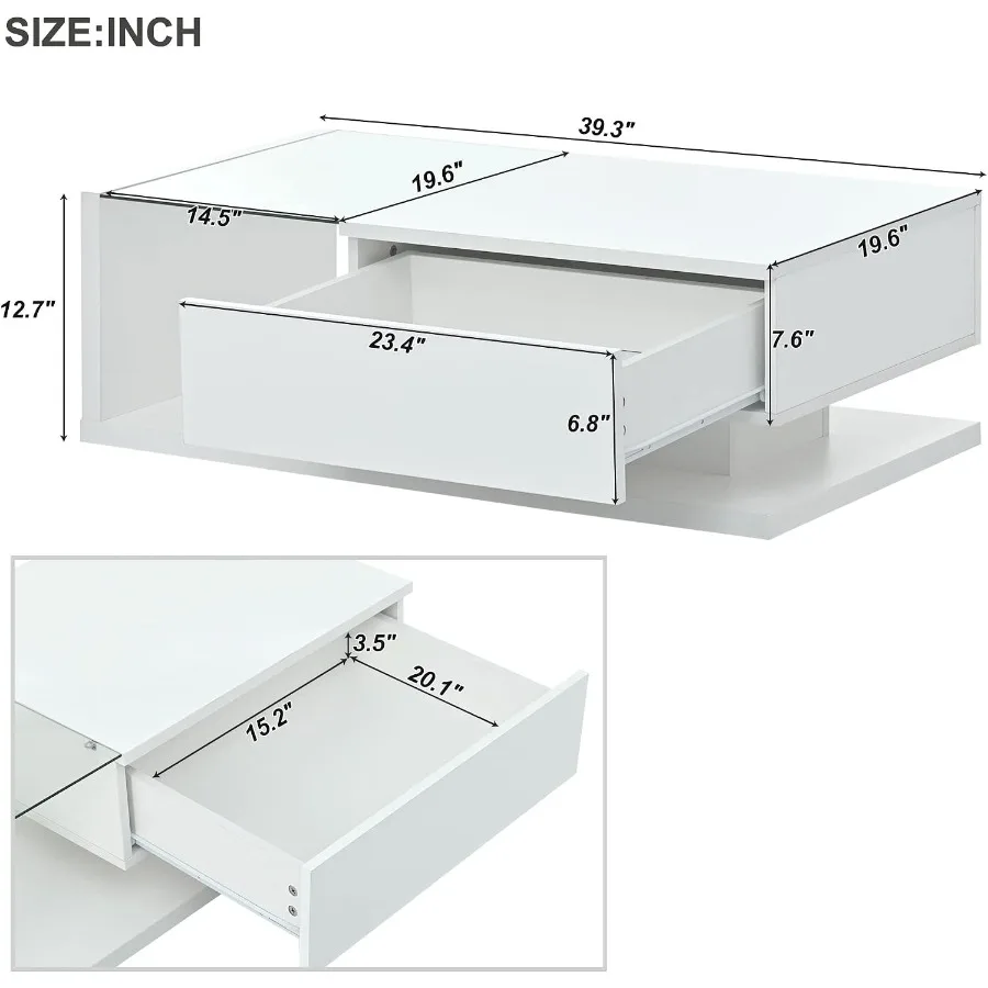 Living room coffee table, tempered glass and wood, black, high-gloss UV surface, modernist 2-tier rectangle design