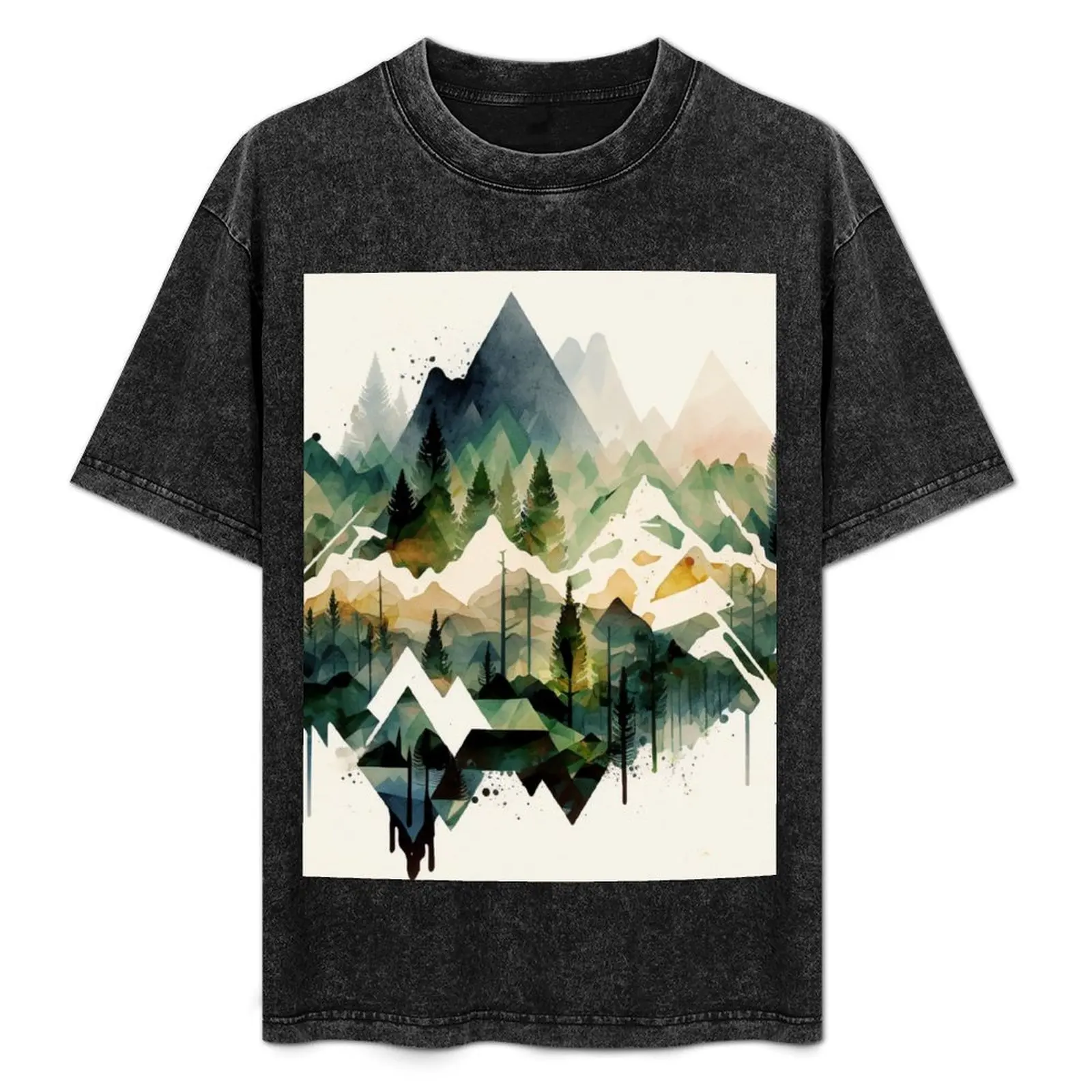 

mountain geometric shapes watercolor T-Shirt Stain Resistant Casual Tee