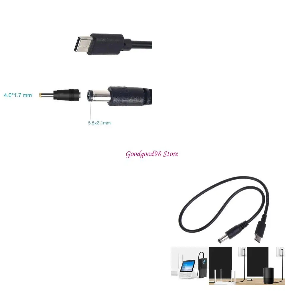 

40cm/1m/2m Type C to DC4.0x1.7mm/5.5x2.1mm Power Cord Wire Charging Cable Line W8EC