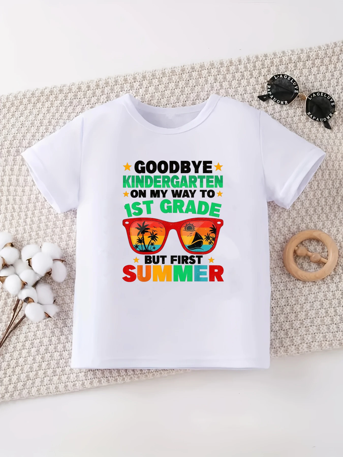 Goodbye Kindergarten On My Way To 1st Grade But First Summer Letter Printed T Shirt Girls/Boys Funny Kids Clothes