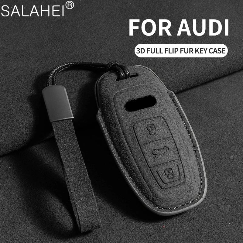 Suede Car Remote Key Case Cover Shell Fob for Audi A3 A4 B9 A6 A7 4K A8 E-tron Q5 Q8 C8 D5 SQ8 Keyless Protector Bag Accessories