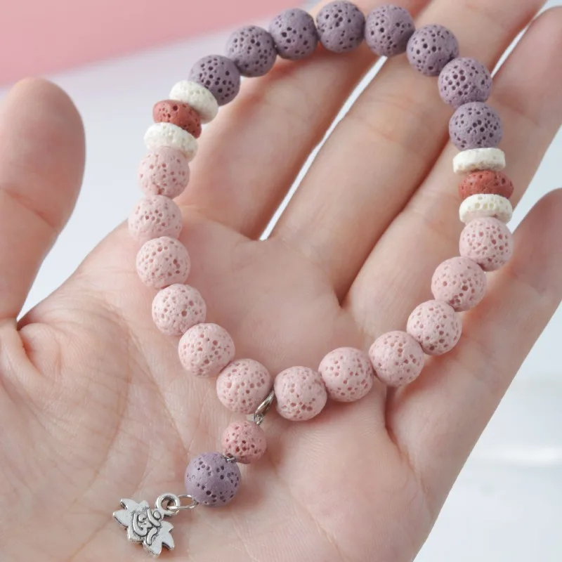 6pcs/ Lot Colorful Lava Stone Beads Bracelet Set Handmade Strand DIY Perfume Essential Oil Diffuser Jewelry for Women Gift
