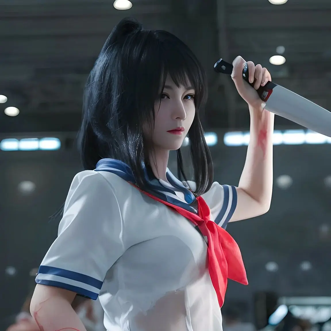 

Игровой симулятор yandere Ayano Aishi, парик для косплея, 60 см, длинные черные волосы + шапочка для парика, аниме, парик для косплея, вечерние парики для Хэллоуина