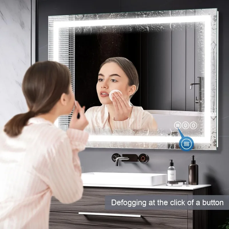 Frameless Tempered Glass LED Bathroom Mirror with Lights 48