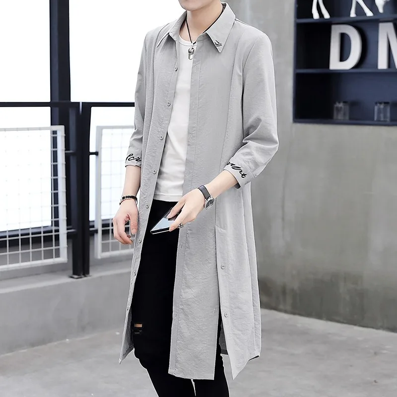 

Men's Shirts Trench Long Over The Knee Coat Handsome Sunscreen Outwear Summer Thin Sunscreen Outwear Clothing
