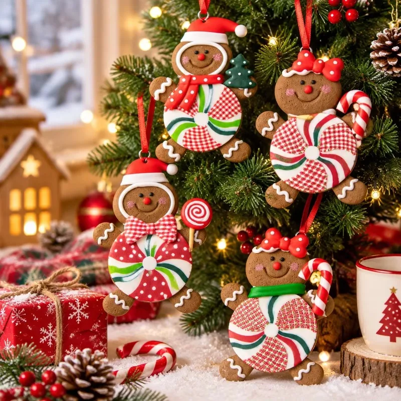1-5PCS Christmas Gingerbread Hanging Ornament Holiday Tree Decoration Accessories for Home Party Window and Seasonal Decor