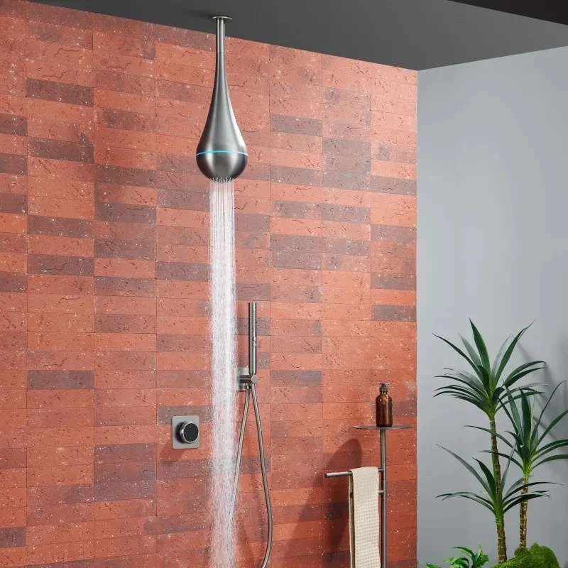 

Concealed Led Shower System Set High Pressure Rainfall Shower Head & Handheld Spray Built-In Wall Mounted Installation