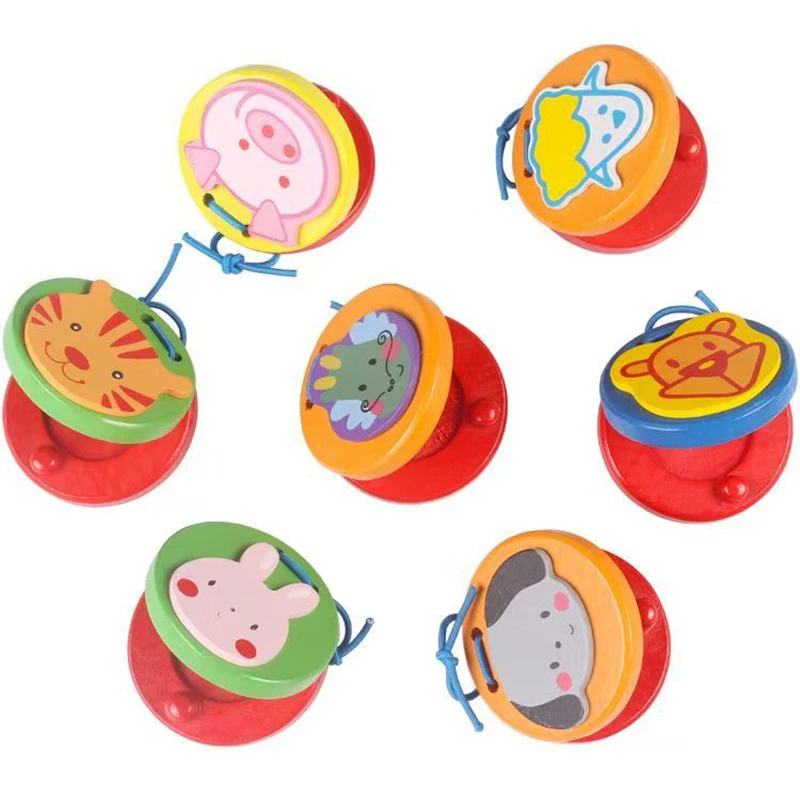 Castañuelas de madera con forma de animales, instrumentos musicales de percusión educativos, juguetes de aprendizaje temprano para niños y niñas, sonajeros para fiestas